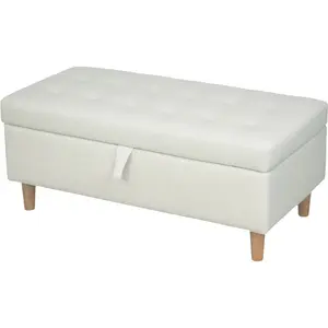 HOMCOM Banc Pouf de Rangement, Pieds en Bois, Revêtement en Tissu Doux...