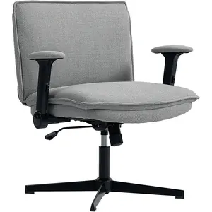 HOMCOM Chaise de bureau avec accoudoirs relevables, large chaise de bureau en lin, réglable en hauteur, base en acier, Gris pas cher