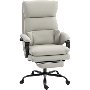 HOMCOM Chaise de bureau Fauteuil de bureau réglable en hauteur avec soutien lombaire, accoudoirs, repose-pieds, en similicuir, Gris clair pas cher