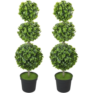 HOMCOM Plantes artificielles en pot, Feuilles en plastique, Terre floq... pas cher