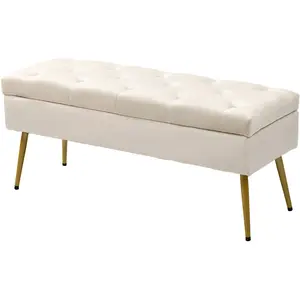 HOMCOM Banquette de Rangement en Velours, Tabouret Rembourré avec Desi...
