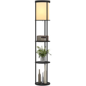 HOMCOM Lampadaire avec 3 étagères, design rond, télécommande, interrupteur au pied, chaleur de lumière réglable, pour salon, Noir pas cher
