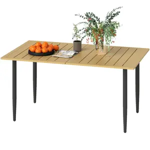 Outsunny Table de jardin 150x90cm, Table de balcon résistante aux intempéries en acier, Table de balcon avec trou pour parasol Marron pas cher
