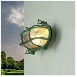 Comparateur de prix : Applique murale extérieure en laiton IP64 vert E27 Maritime Outdoor Li...