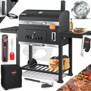 Comparateur de prix : Kesser - Chariot bbq Smoker xxl Barbecue au charbon de bois avec Couvercle, Roues, Poignée en acier inoxydable, Thermomètre, Grille, Brosse, Housse,