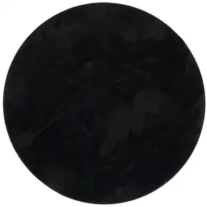 Pergamon Tapis à poils longs moelleux rond noir 120x120 cm pas cher