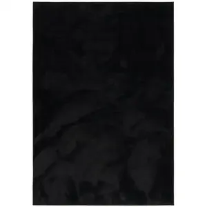 Pergamon Tapis à poils longs moelleux uni noir 80x150 cm pas cher