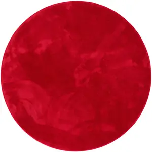 Pergamon Tapis à poils longs moelleux rond vin rouge 120x120 cm pas cher