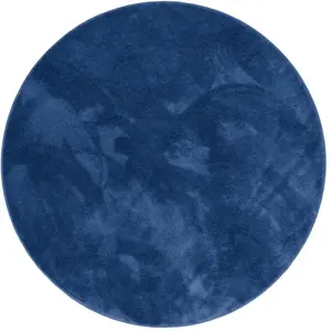 Pergamon Tapis à poils longs moelleux rond bleu foncé 120x120 cm pas cher