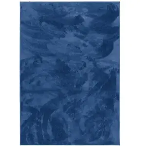 Pergamon Tapis à poils longs moelleux uni bleu foncé 80x150 cm pas cher