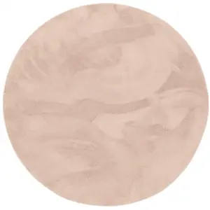 Pergamon Tapis en fausse fourrure rond uni vieux rose 160x160 cm pas cher
