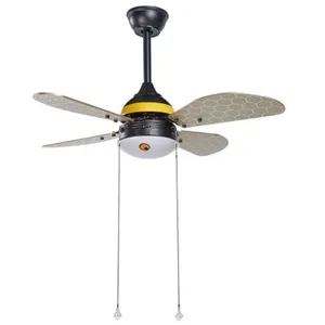 BELIANI Ventilateur de Plafond Noir et Jaune avec Lampe Tirette Design Abeille Dolores