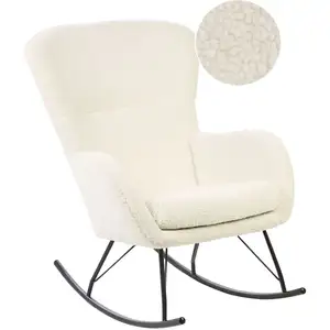BELIANI Fauteuil à Bascule Moderne en Tissu Bouclé Blanc et Pieds Métal Noirs Anaset