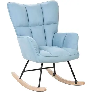 BELIANI Fauteuil à Bascule Moderne en Tissu Polyester Bleu et Pieds en Bois Oulu pas cher