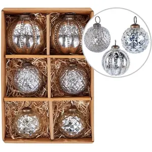 Comparateur de prix : BELIANI Lot de 6 Boules de Sapin de Noël Suspension Fait Main en Verre Argenté Argentin