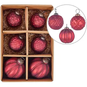 Comparateur de prix : BELIANI Lot de 6 Boules de Sapin de Noël Suspension Fait Main en Verre Rouge Argentin
