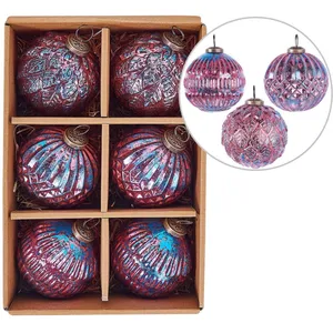 BELIANI Lot de 6 Boules de Sapin de Noël Suspension Fait Main en Verre Rose Astral