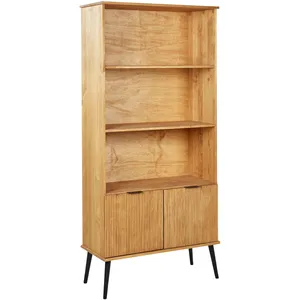 Comparateur de prix : BELIANI Bibliothèque Rustique en Bois de Pin Etagère Meuble de Rangement 2 Portes Bois Clair Timmins