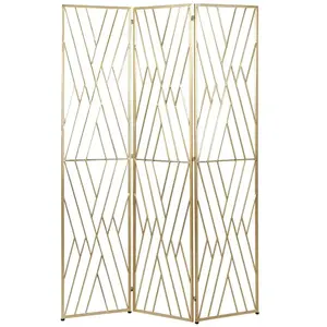 BELIANI Séparateur de pièce à 3 panneaux en métal doré 117 x 170 cm asolo pas cher