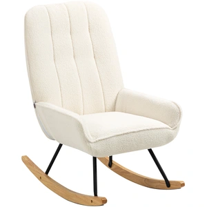 HOMCOM Chaise à Bascule avec Polaire Sherpa 63 cm x 95 cm x 97 cm Naturel + Crème pas cher