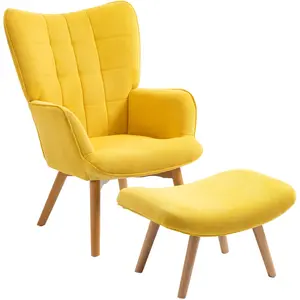 HOMCOM Fauteuil d'oreille avec tabouret Kord-72L X 80W x 101H cm-Jaune pas cher