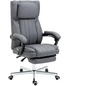 Vinsetto Chaise de bureau avec fonction de massage, dossier inclinable, repose-pied rétractable, imitation lin, gris, 65 x 61 x 113 cm pas cher
