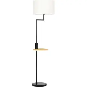 HOMCOM Lampadaire sur Pied avec Étagère, Lampe de Sol, Chaîne de Tirage, E 27, 40 W, Bambou, Naturel + Noir pas cher