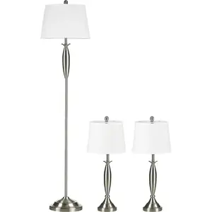 HOMCOM Ensemble de 3 lampes. 1 lampadaire, 2 lampes de table, style en lin; 38 cm x 38 cm x 158 cm, Argent + Blanc pas cher