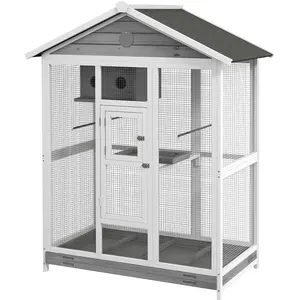 Cage à oiseaux PawHut en bois, volière pour perruches avec 4 perchoirs pas cher