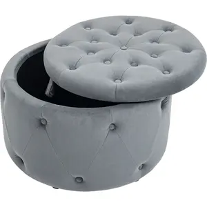 HOMCOM Pouf rond avec espace de rangement, design matelassé avec bouto...Vendu paraosom