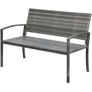 Outsunny Banc de Jardin, en Rotin, avec Cadre en Acier, pour 2 Personnes, gris, 122 x 60 x 85cm pas cher