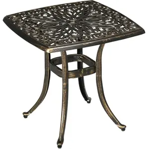 Outsunny Table de jardin au design vintage décoratif avec trou pour parasol, en fonte d'aluminium, couleur : bronze, 54 x 54 x 52,5 cm pas cher