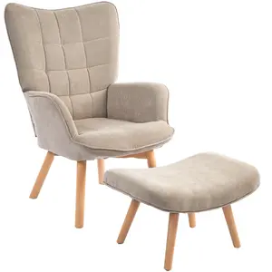 HOMCOM Fauteuil d'Appoint avec Repose-Pieds, Fauteuil Relax en Corduro... pas cher