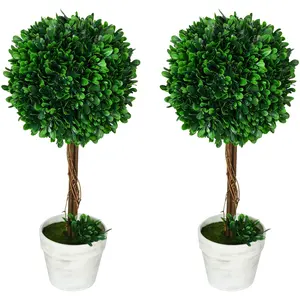HOMCOM Lot de 2 arbres buis artificiels, plante artificielle, feuilles... pas cher
