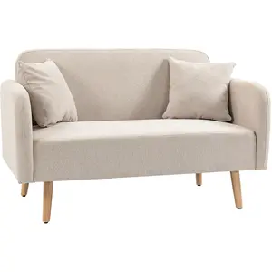 HOMCOM Canapé 2 places Sofa Couch, Design moderne, avec 2 coussins, pieds en bois, 130 x 70 x 80 cm, Crème pas cher