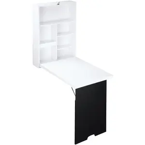 HOMCOM Bureau mural, plateau pliable, 5 compartiments, 60x94,5x147cm, ... pas cher