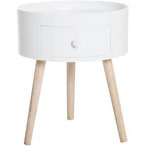 HOMCOM Table basse avec tiroir, ronde, design scandinave, rebord de pr... pas cher