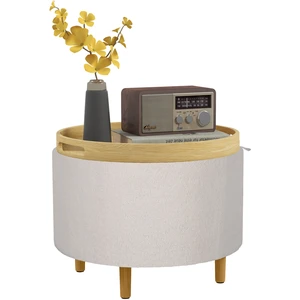 HOMCOM Repose-Pieds Pouf, Peluche Teddy, Espace de Rangement Caché, Co...