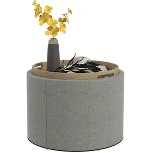 HOMCOM Pouf Rembourré en Lin avec Rangement, Couvercle Reversible, 56 ...