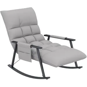HOMCOM Fauteuil à bascule, dossier et repose-pieds réglables, poche la... pas cher