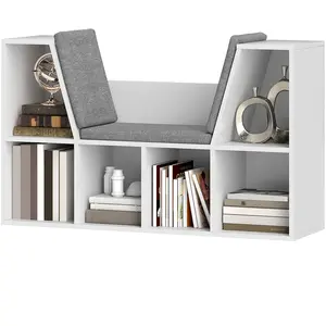 HOMCOM Étagère à livres avec assise, 6 compartiments, rembourrée, 105 ... pas cher
