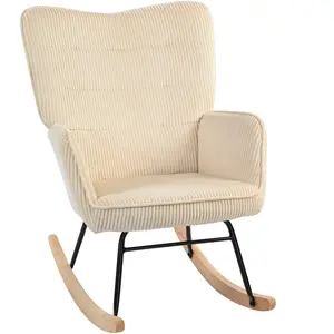 HOMCOM Fauteuil à Bascule Vintage, Pieds Courbés, Rembourrage Épais, H... pas cher