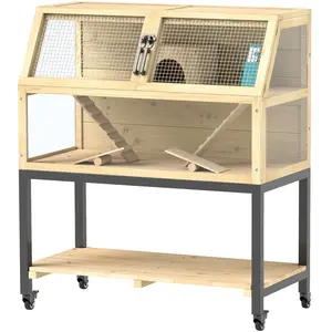PawHut Cage pour hamster nain en bois avec étagère, roues, rampes, bou... pas cher