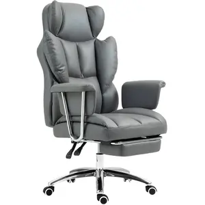 HOMCOM Chaise de bureau ergonomique, rembourrée, avec repose-pieds, do... pas cher