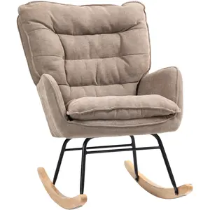 HOMCOM Fauteuil à Bascule, Assise Large, Haut Dossier, Cadre en Hêtre,... pas cher