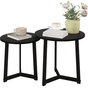 HOMCOM Lot de 2 Tables Basses Modernes, Cadre en Métal, MDF, Design Ro... pas cher
