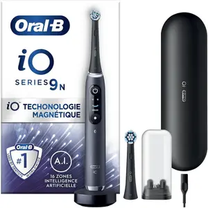 Comparateur de prix : Oral-B iO 9 Brosse À Dents Électrique Noire Pour Adultes, 7 Modes De Brossage Avec Blancheur Et Soin Des Gencives, 2 Brossettes De Recharge, 1 Chargeur, 1 Étui De Voyage
