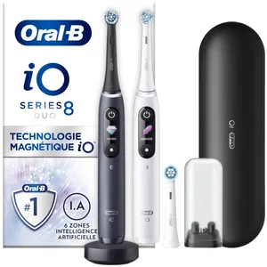 Oral-B iO 8 Duo Brosses À Dents Électriques Pour Adultes, Blanche Et Noire, 6 Modes De Brossage Avec Blancheur, Douceur Et Soin Des Gencives, 3 Brossettes De Rechange, 1 Chargeur, 1 Étui De VoyageVendu paramazon
