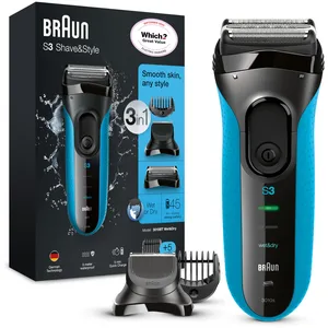 Comparateur de prix : Rasoir électrique Braun Série 3 Shave & Style Wet & Dry 3010BT Noir et Bleu