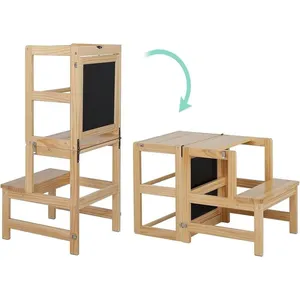 ALIGHTUP Tour d'observation pour Enfants,Tour d'apprentissage Transformable Pliable Montessori Learning Bois Naturel avec Tableau Noir ÀVendu parcdiscount